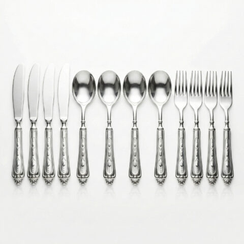 Barok Esintili Vintage Kabartma Desenli 12 Parça Çatal Bıçak Seti (4 Kişilik)