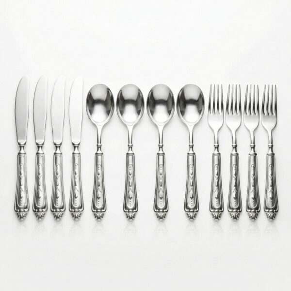 Barok Esintili Vintage Kabartma Desenli 12 Parça Çatal Bıçak Seti (4 Kişilik)