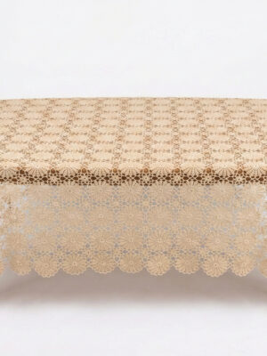 Rustik Desenli El Dokuması Dikdörtgen Masa Örtüsü - Bej