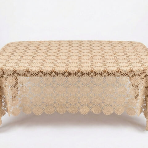 Rustik Desenli El Dokuması Dikdörtgen Masa Örtüsü - Bej