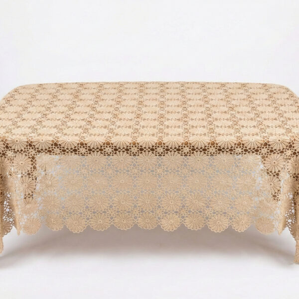 Rustik Desenli El Dokuması Dikdörtgen Masa Örtüsü - Bej